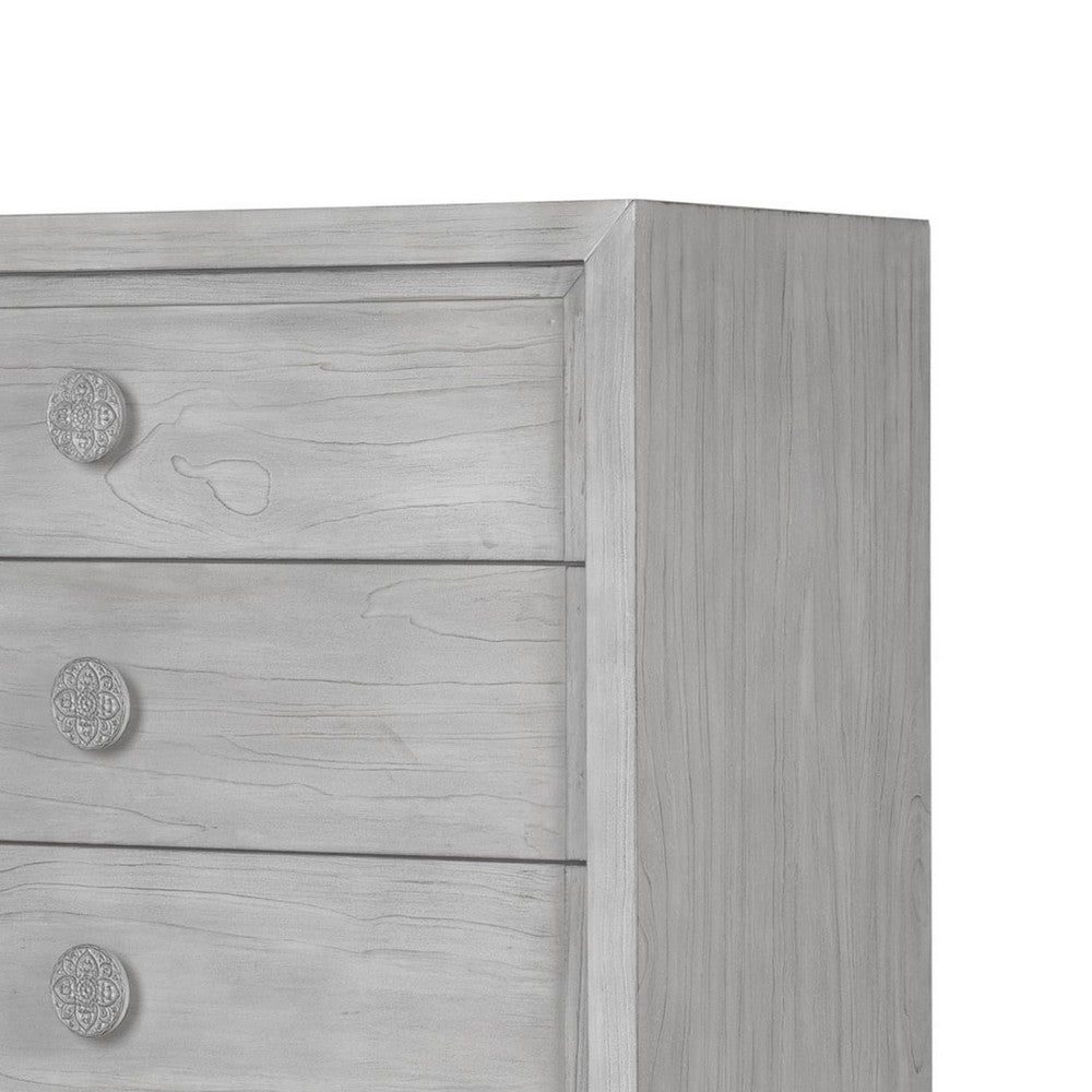 Atina Tall Dresser Chest | 5 Drawers | Curved Base | Washed White Wood