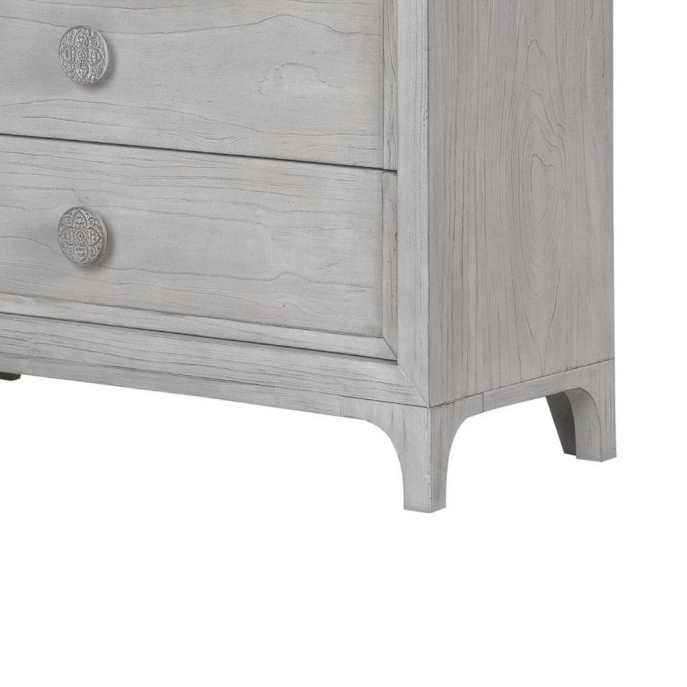Atina Tall Dresser Chest | 5 Drawers | Curved Base | Washed White Wood