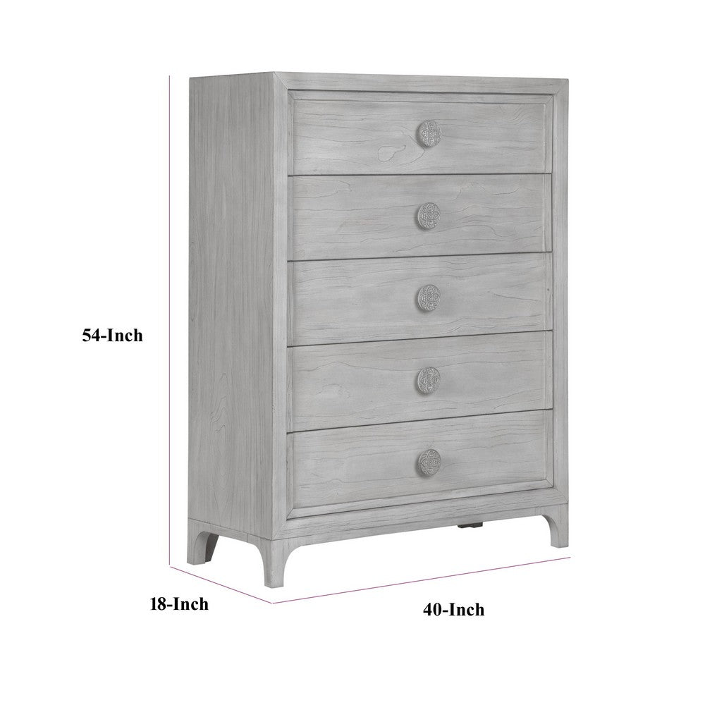 Atina Tall Dresser Chest | 5 Drawers | Curved Base | Washed White Wood