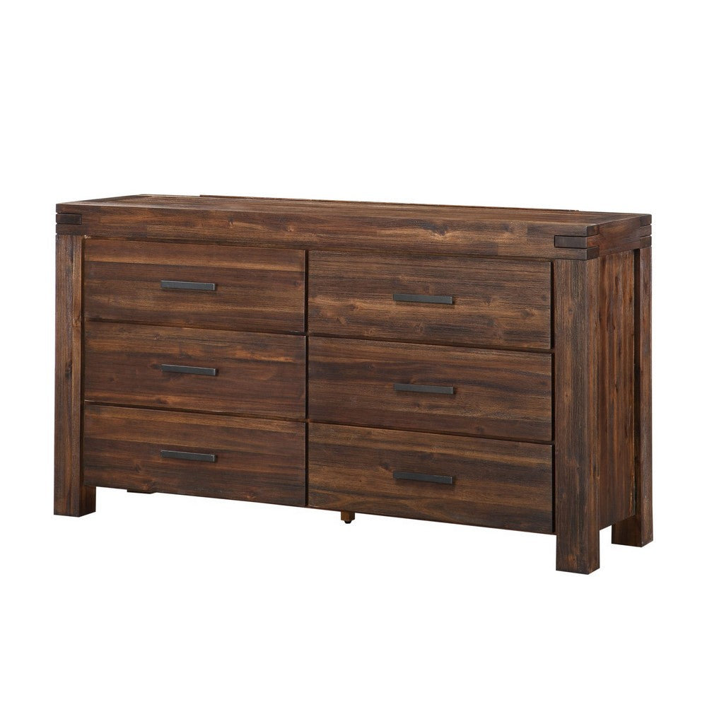 Pim Wide Dresser with 6 Drawers | Solid Acacia Wood | Brown