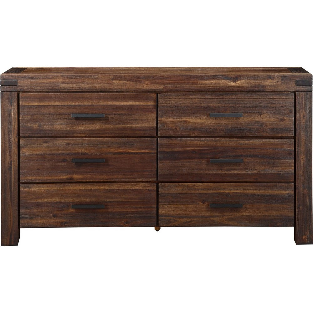 Pim Wide Dresser with 6 Drawers | Solid Acacia Wood | Brown