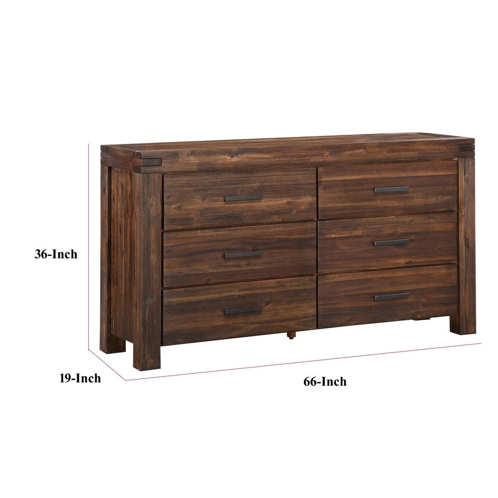 Pim Wide Dresser with 6 Drawers | Solid Acacia Wood | Brown