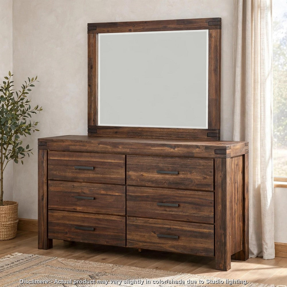 Pim Wide Dresser with 6 Drawers | Solid Acacia Wood | Brown