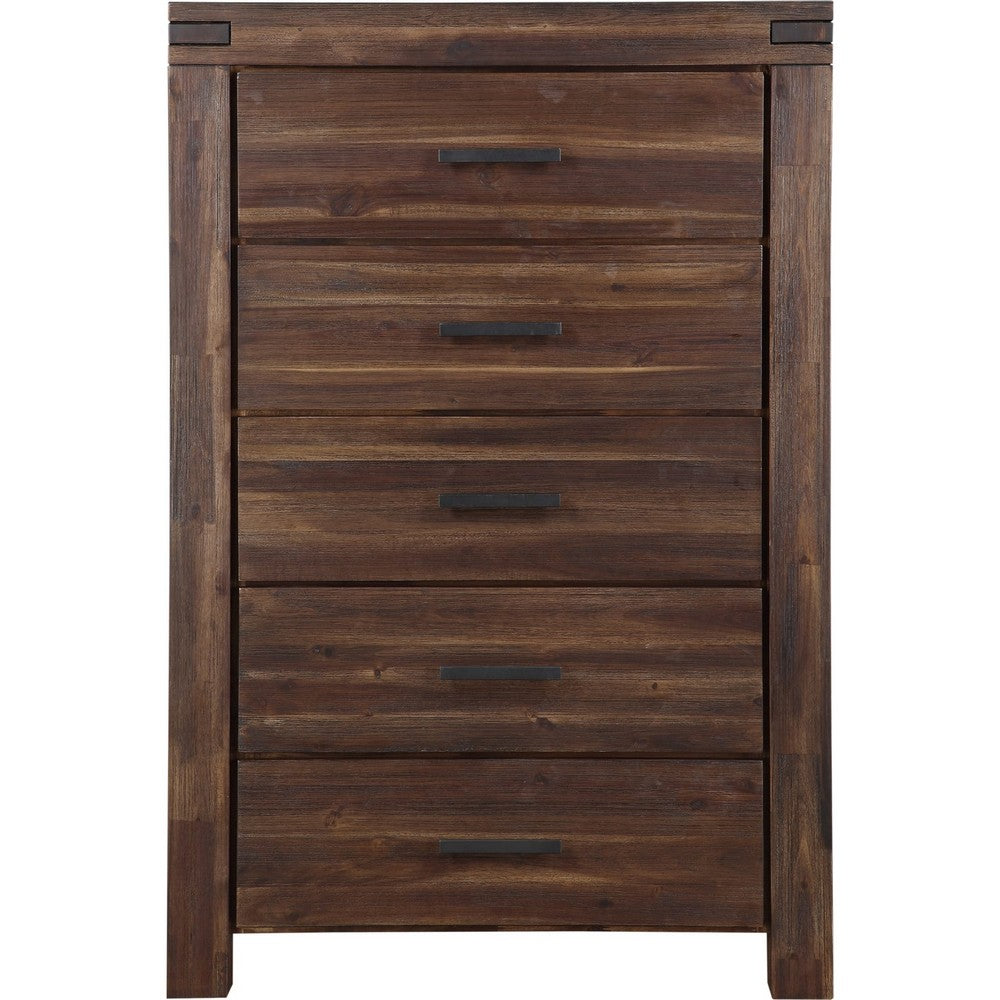 Pim Tall Dresser Chest with 5 Drawers | Solid Acacia Wood | Brown