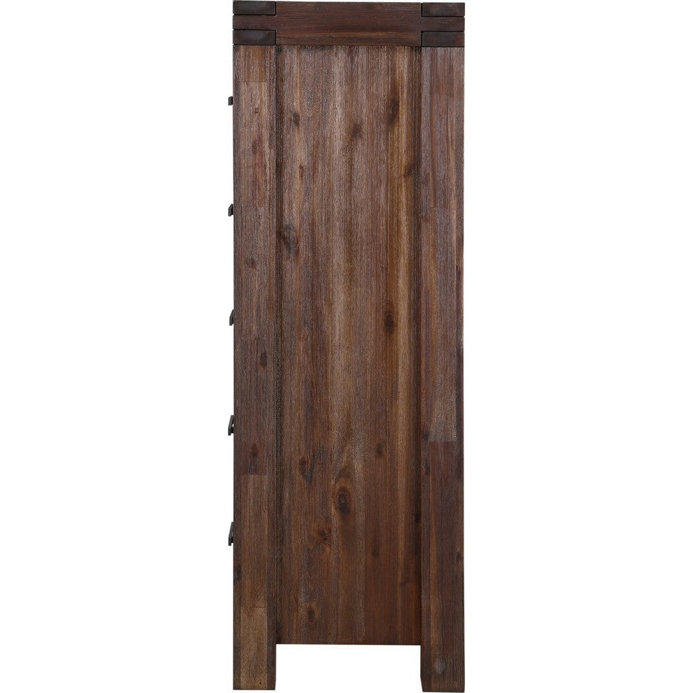 Pim Tall Dresser Chest with 5 Drawers | Solid Acacia Wood | Brown