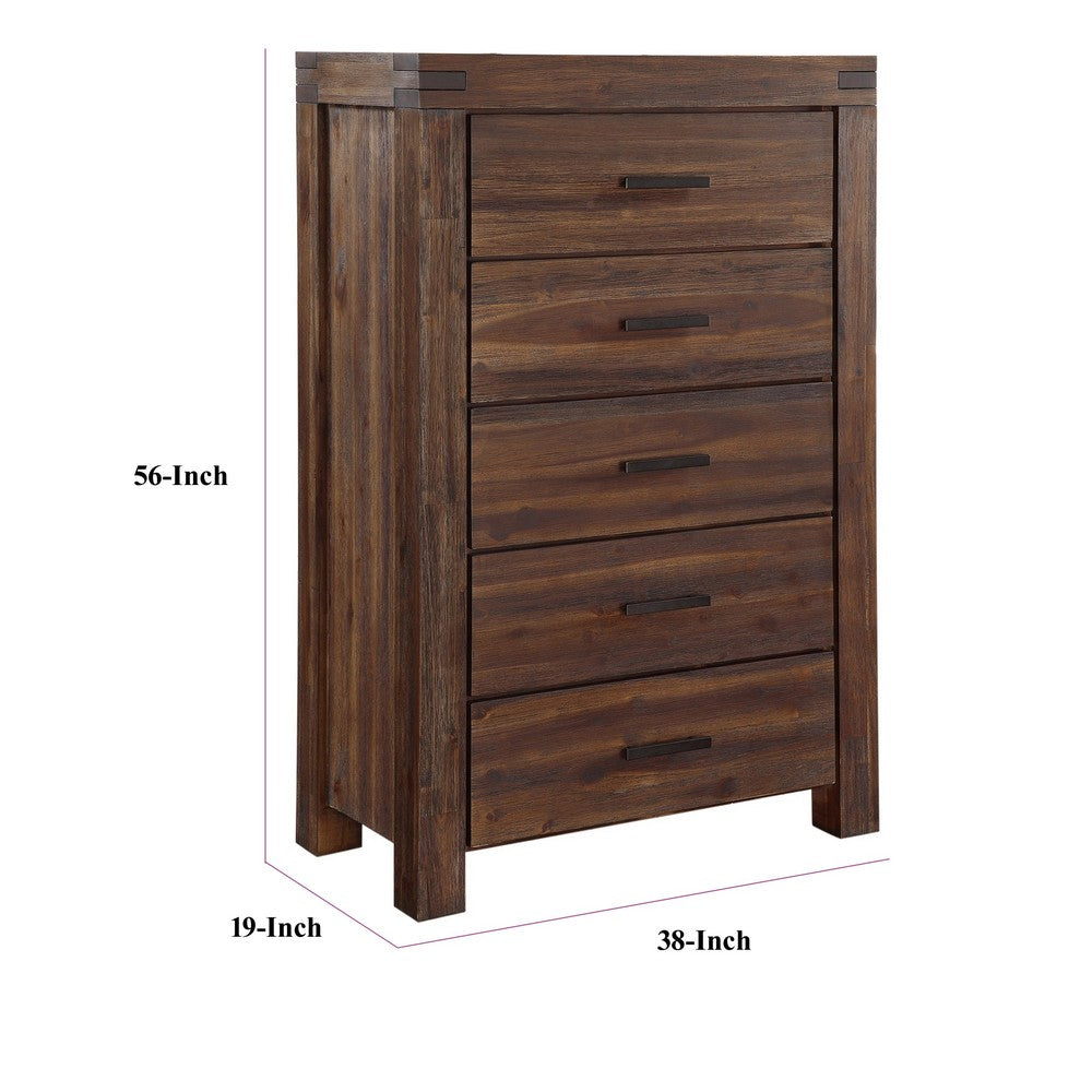 Pim Tall Dresser Chest with 5 Drawers | Solid Acacia Wood | Brown