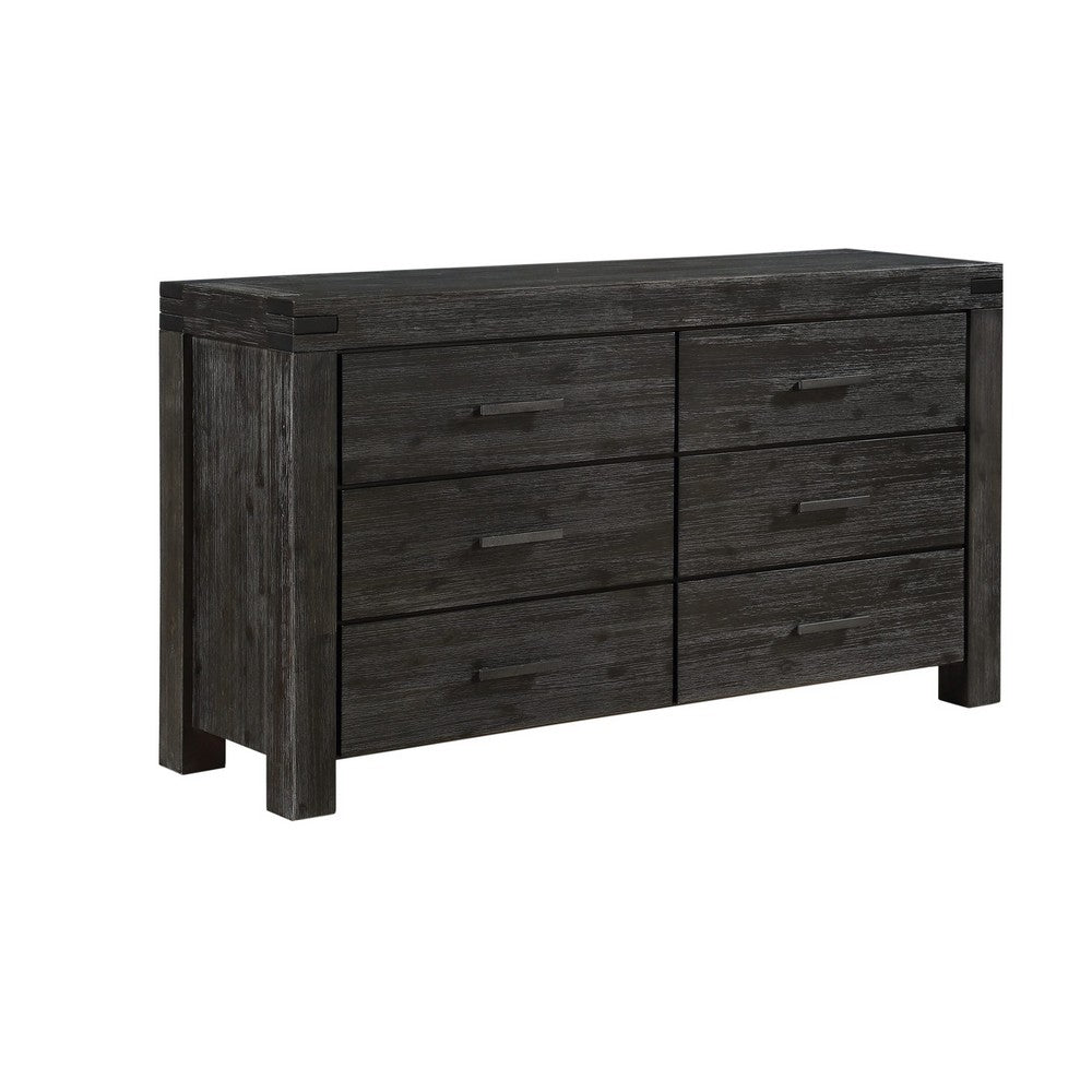 Pim Wide Dresser with 6 Drawers | Solid Acacia Wood | Graphite Gray