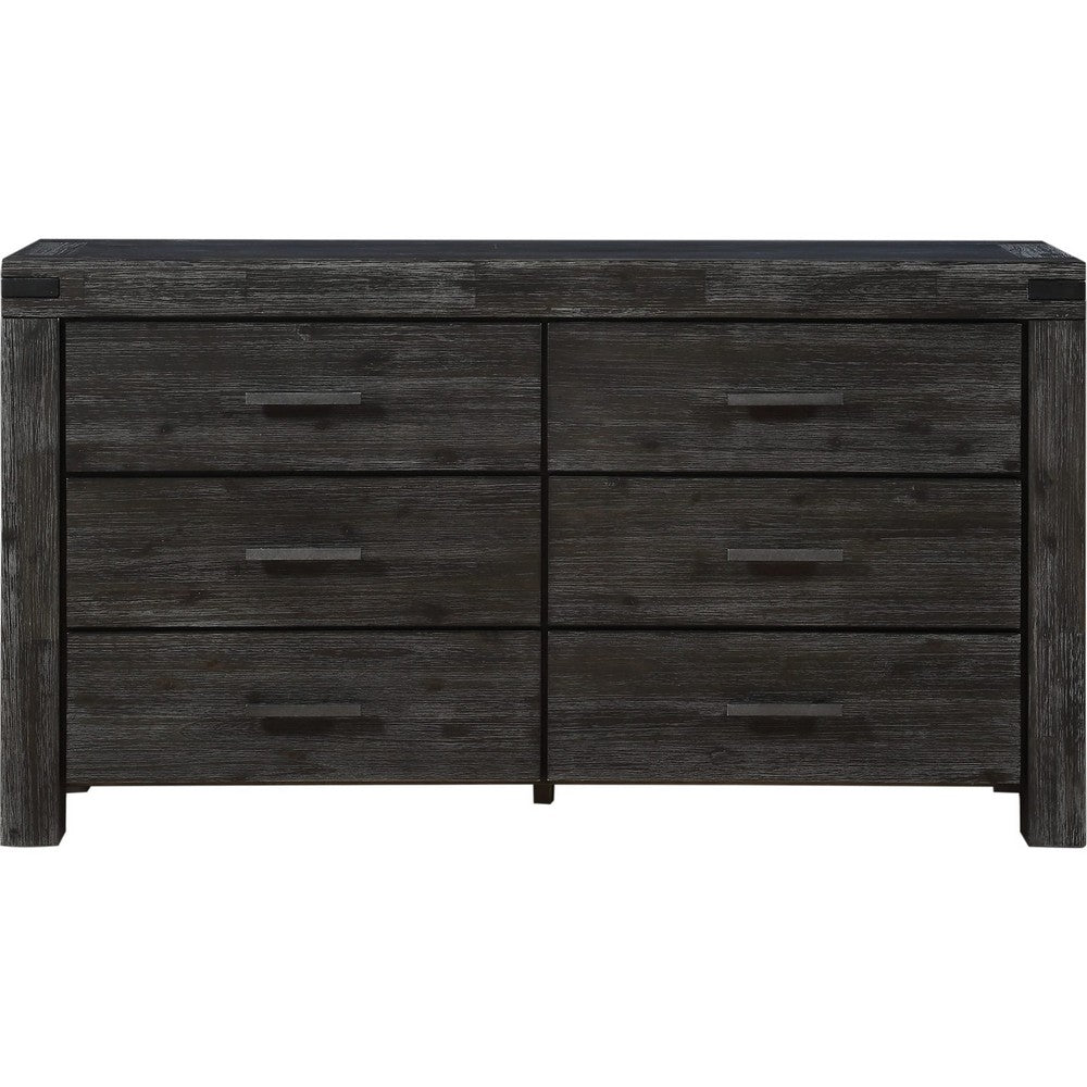 Pim Wide Dresser with 6 Drawers | Solid Acacia Wood | Graphite Gray