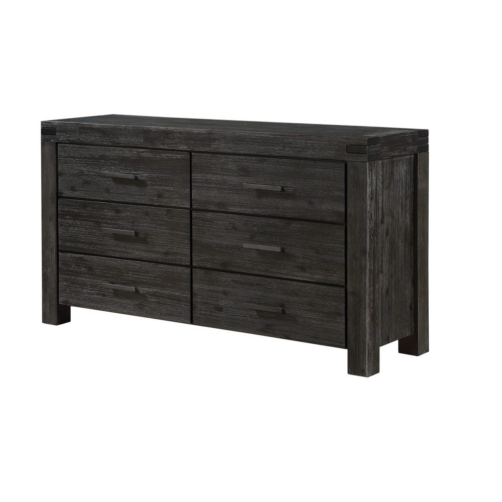 Pim Wide Dresser with 6 Drawers | Solid Acacia Wood | Graphite Gray