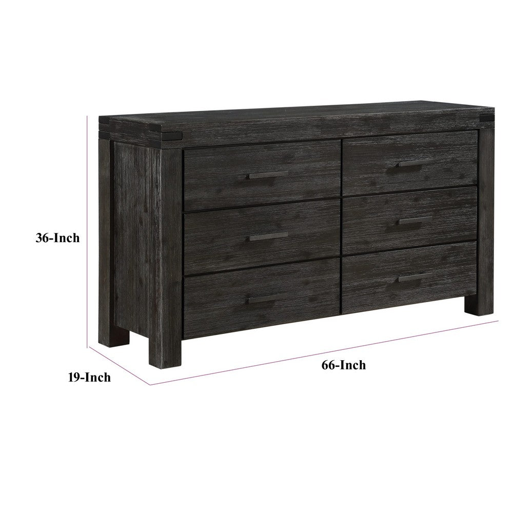 Pim Wide Dresser with 6 Drawers | Solid Acacia Wood | Graphite Gray