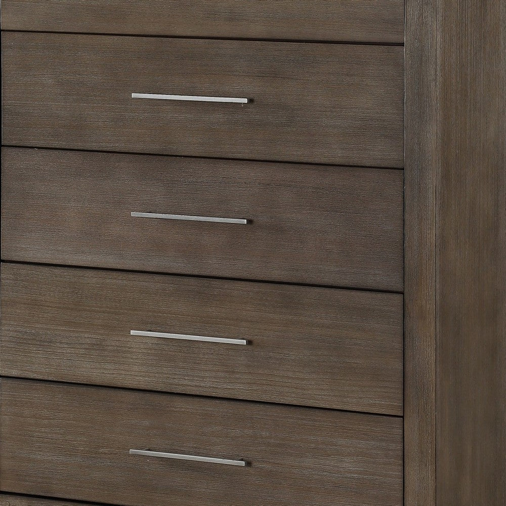 Nels Tall Dresser Chest | Plinth Base | 5 Drawers | Dark Pine Solid Wood