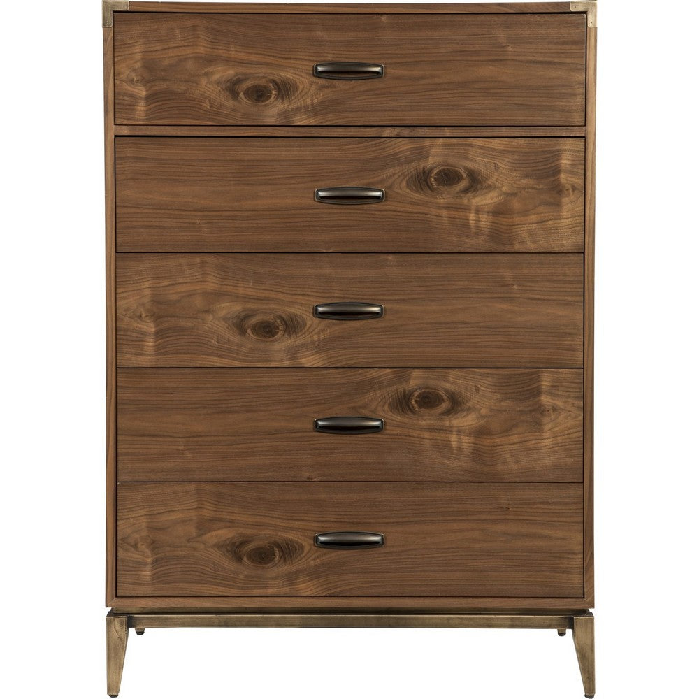 Axel Tall Dresser Chest with 5 Drawers | Metal Legs | Walnut Brown Wood