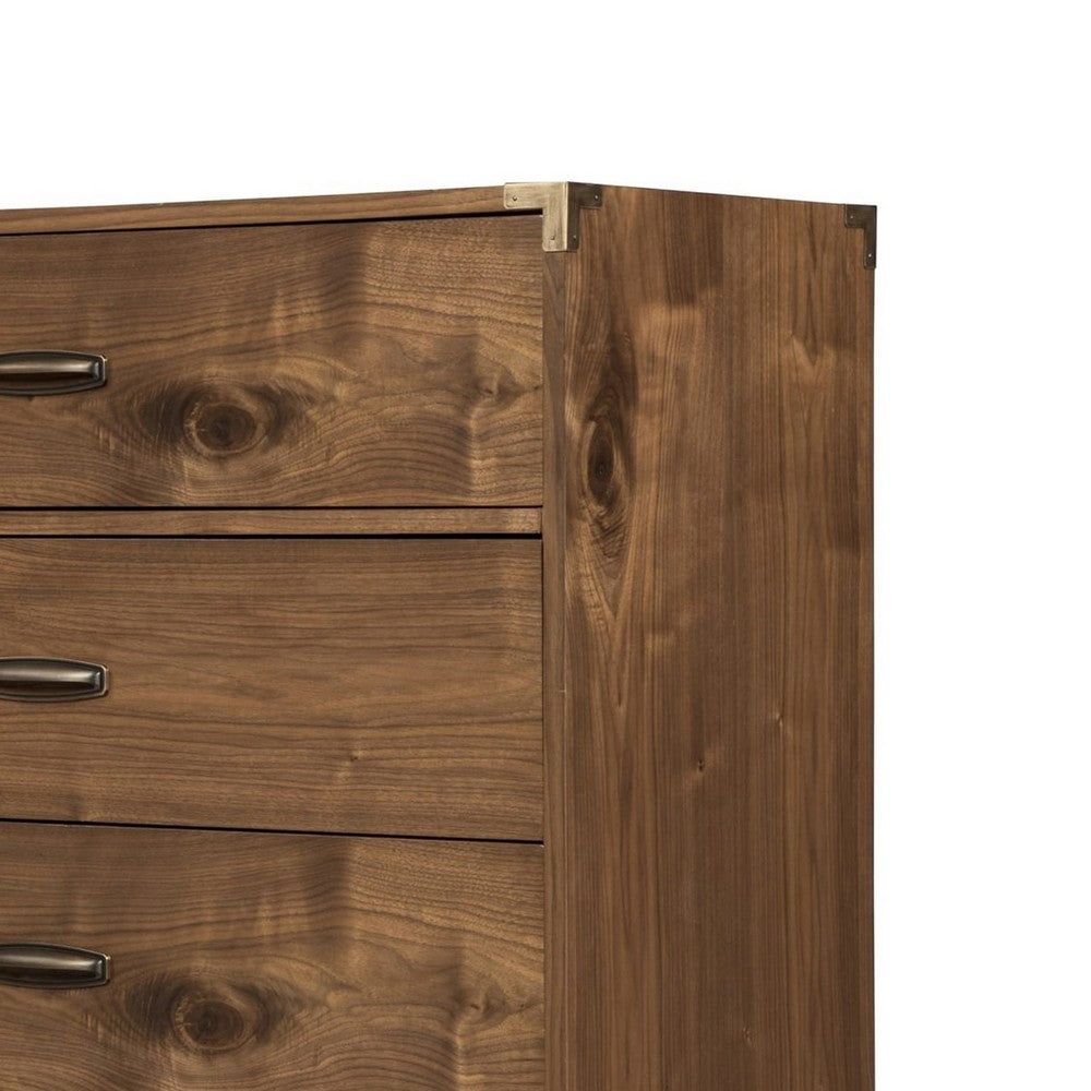 Axel Tall Dresser Chest with 5 Drawers | Metal Legs | Walnut Brown Wood