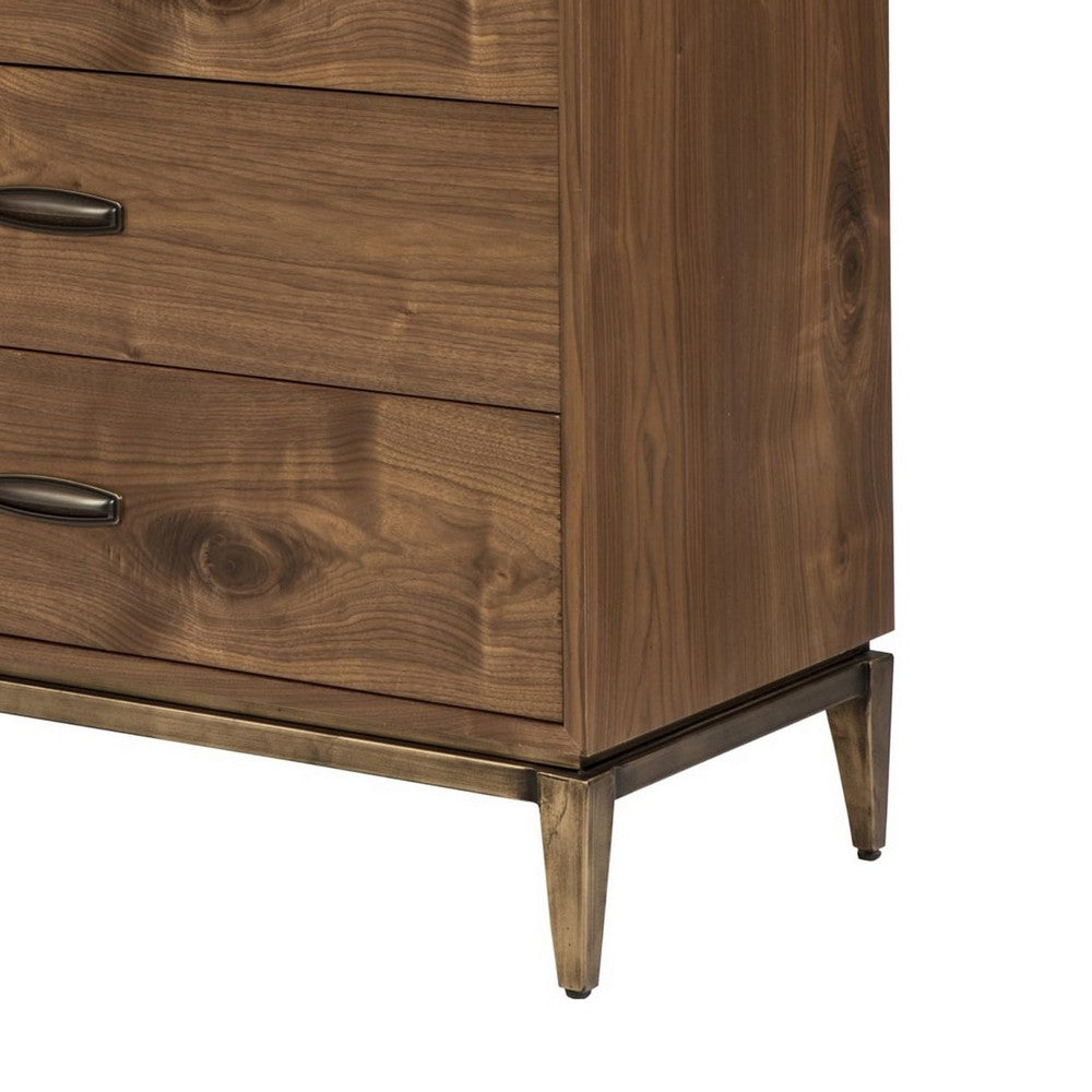Axel Tall Dresser Chest with 5 Drawers | Metal Legs | Walnut Brown Wood