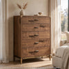 Axel Tall Dresser Chest with 5 Drawers | Metal Legs | Walnut Brown Wood