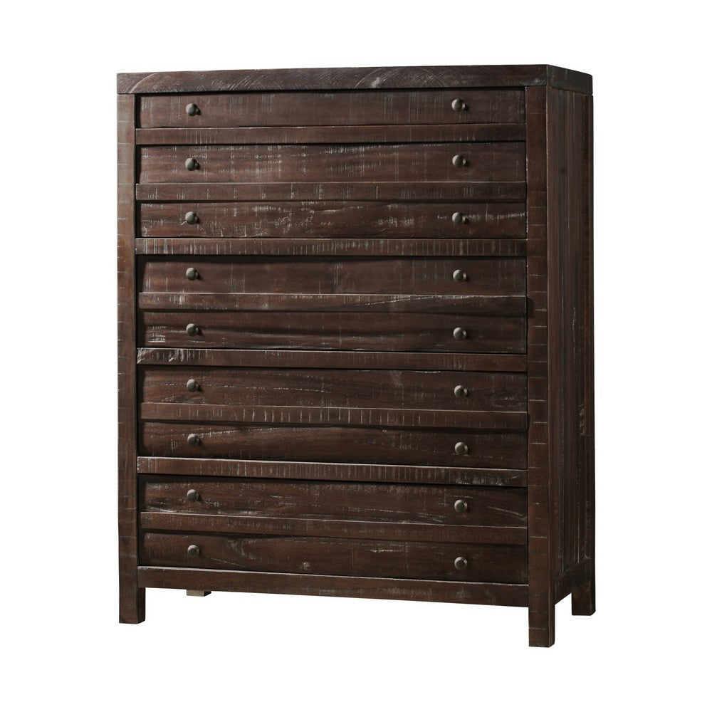 Cas Tall Dresser Chest with 5 Drawers | Sengon Tekik Wood | Java Brown