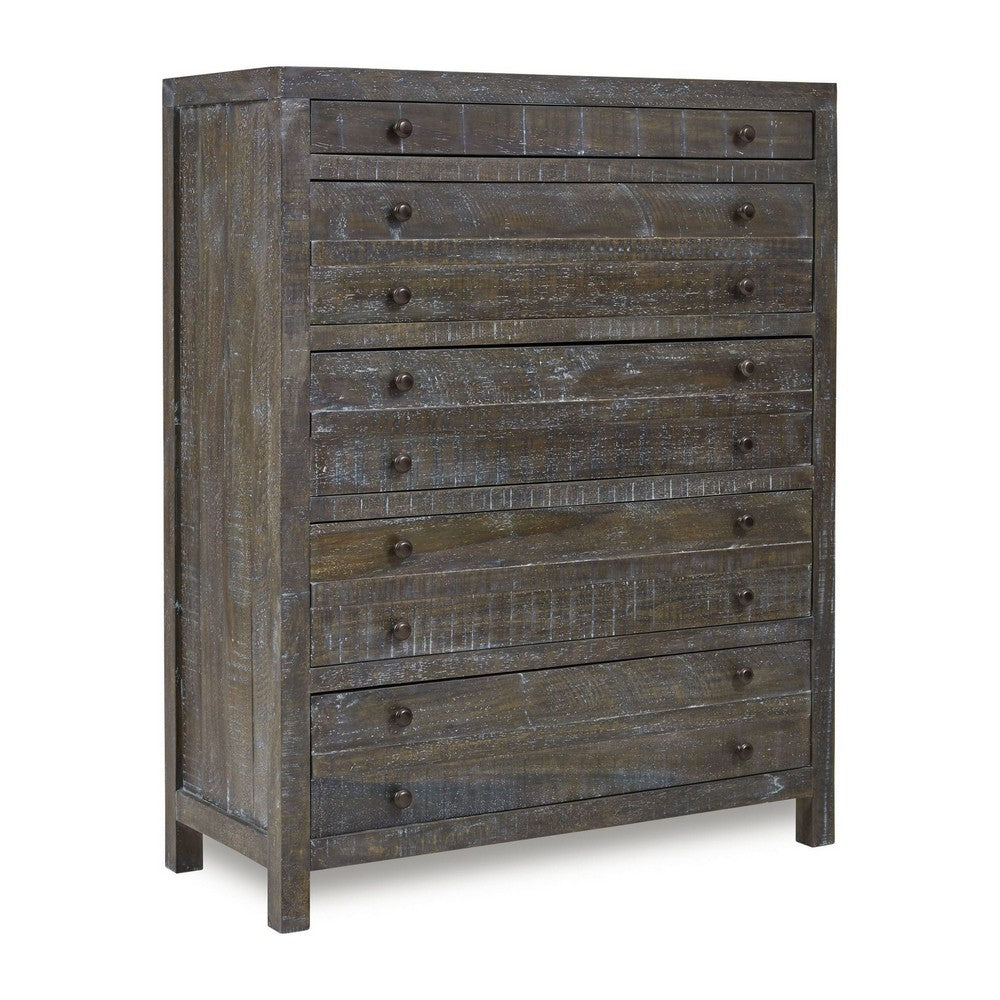 Cas Tall Dresser Chest | 5 Drawers | Sengon Tekik Wood | Dark Gray