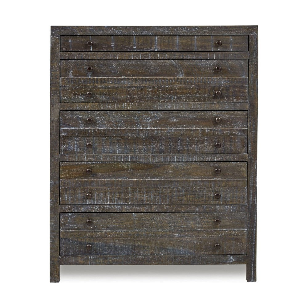 Cas Tall Dresser Chest | 5 Drawers | Sengon Tekik Wood | Dark Gray