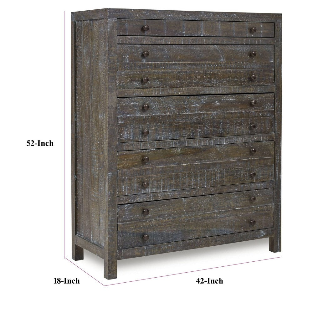 Cas Tall Dresser Chest | 5 Drawers | Sengon Tekik Wood | Dark Gray