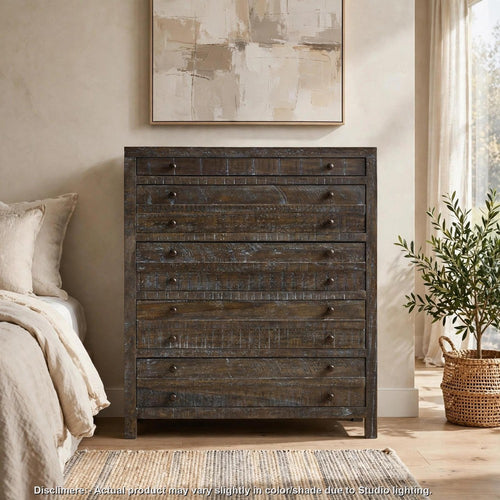 Cas Tall Dresser Chest | 5 Drawers | Sengon Tekik Wood | Dark Gray