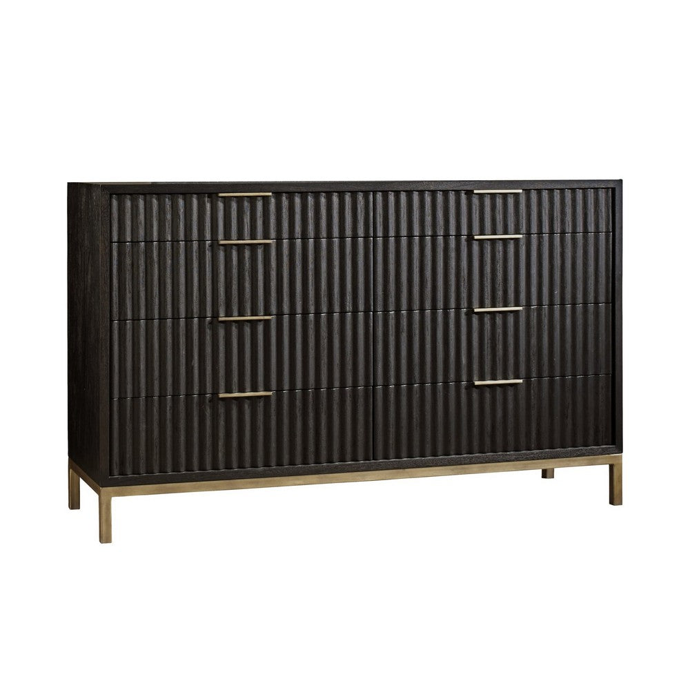 Kally Wide Dresser with 8 Drawers | Fluted Design | Black Drifted Oak Wood