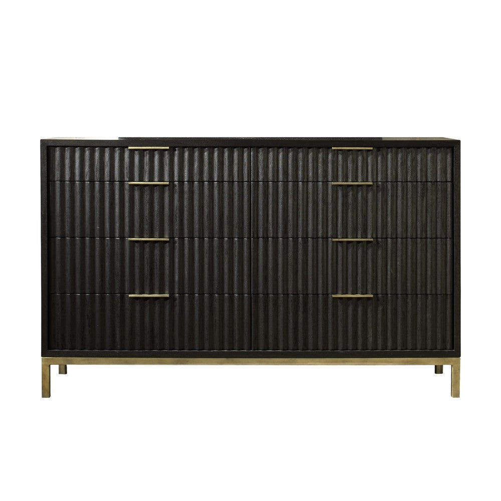 Kally Wide Dresser with 8 Drawers | Fluted Design | Black Drifted Oak Wood