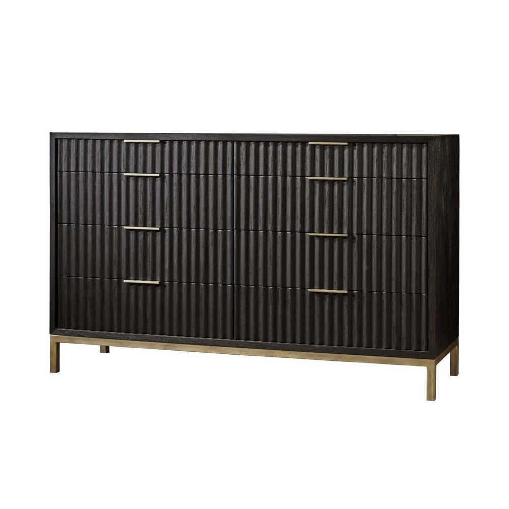 Kally Wide Dresser with 8 Drawers | Fluted Design | Black Drifted Oak Wood