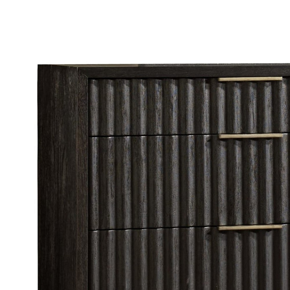 Kally Wide Dresser with 8 Drawers | Fluted Design | Black Drifted Oak Wood