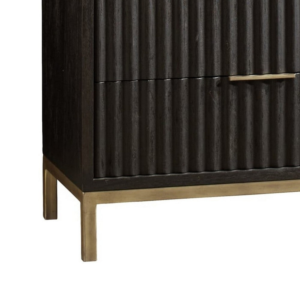 Kally Wide Dresser with 8 Drawers | Fluted Design | Black Drifted Oak Wood