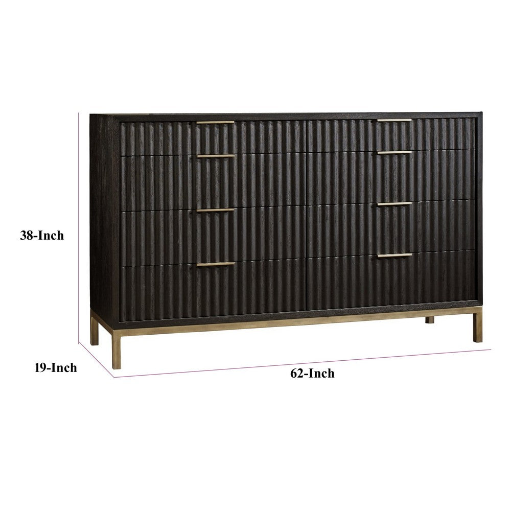 Kally Wide Dresser with 8 Drawers | Fluted Design | Black Drifted Oak Wood