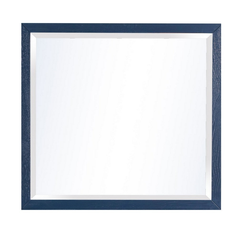 Herst Wall-Dresser Mirror with Beveled Glass | Navy Blue Acacia Wood 37x40