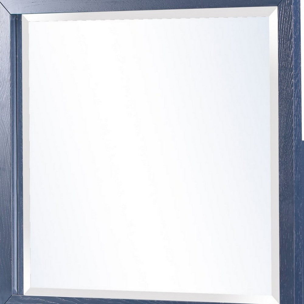 Herst Wall-Dresser Mirror with Beveled Glass | Navy Blue Acacia Wood 37x40