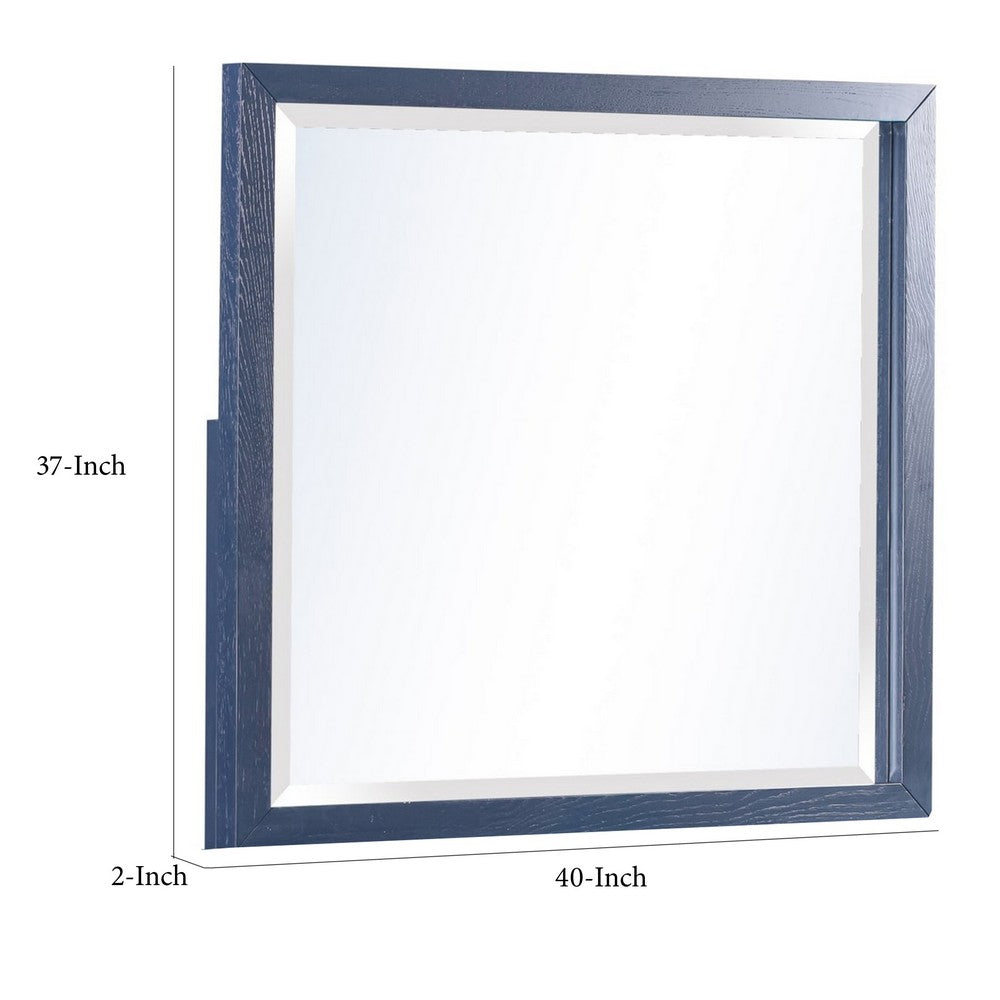 Herst Wall-Dresser Mirror with Beveled Glass | Navy Blue Acacia Wood 37x40