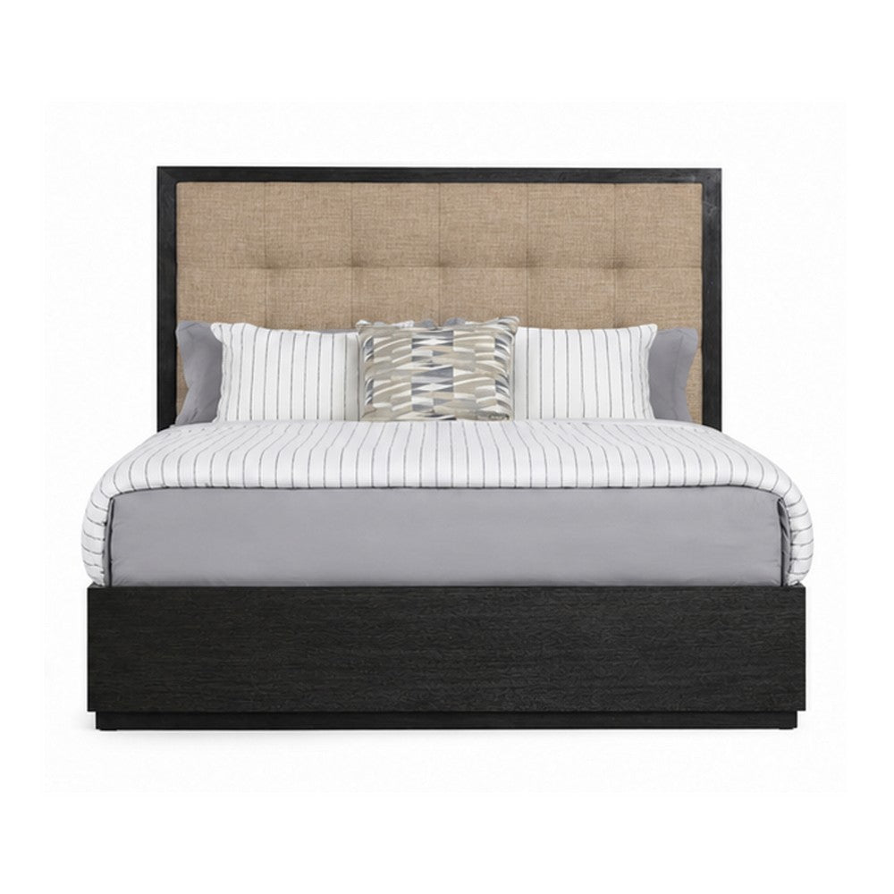 Jose King Platform Bed with Button-Tufted Headboard | Gray Solid Wood | Linen