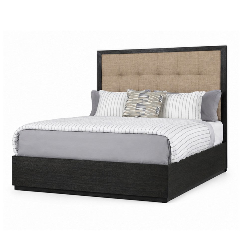 Jose King Platform Bed with Button-Tufted Headboard | Gray Solid Wood | Linen