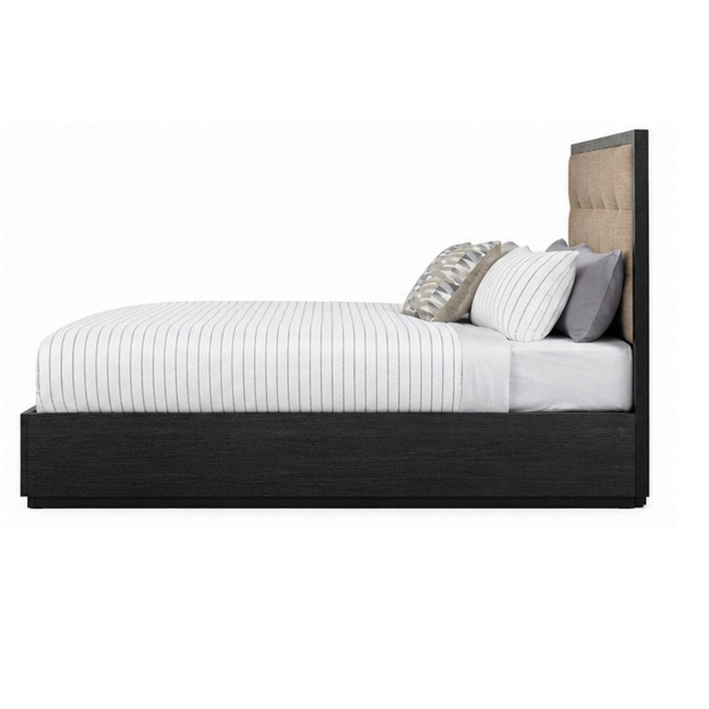 Jose King Platform Bed with Button-Tufted Headboard | Gray Solid Wood | Linen