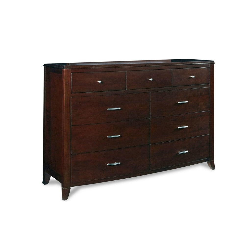 Kyle Wide Dresser with 9 Drawers | Brown Cherry-Mahogany Wood