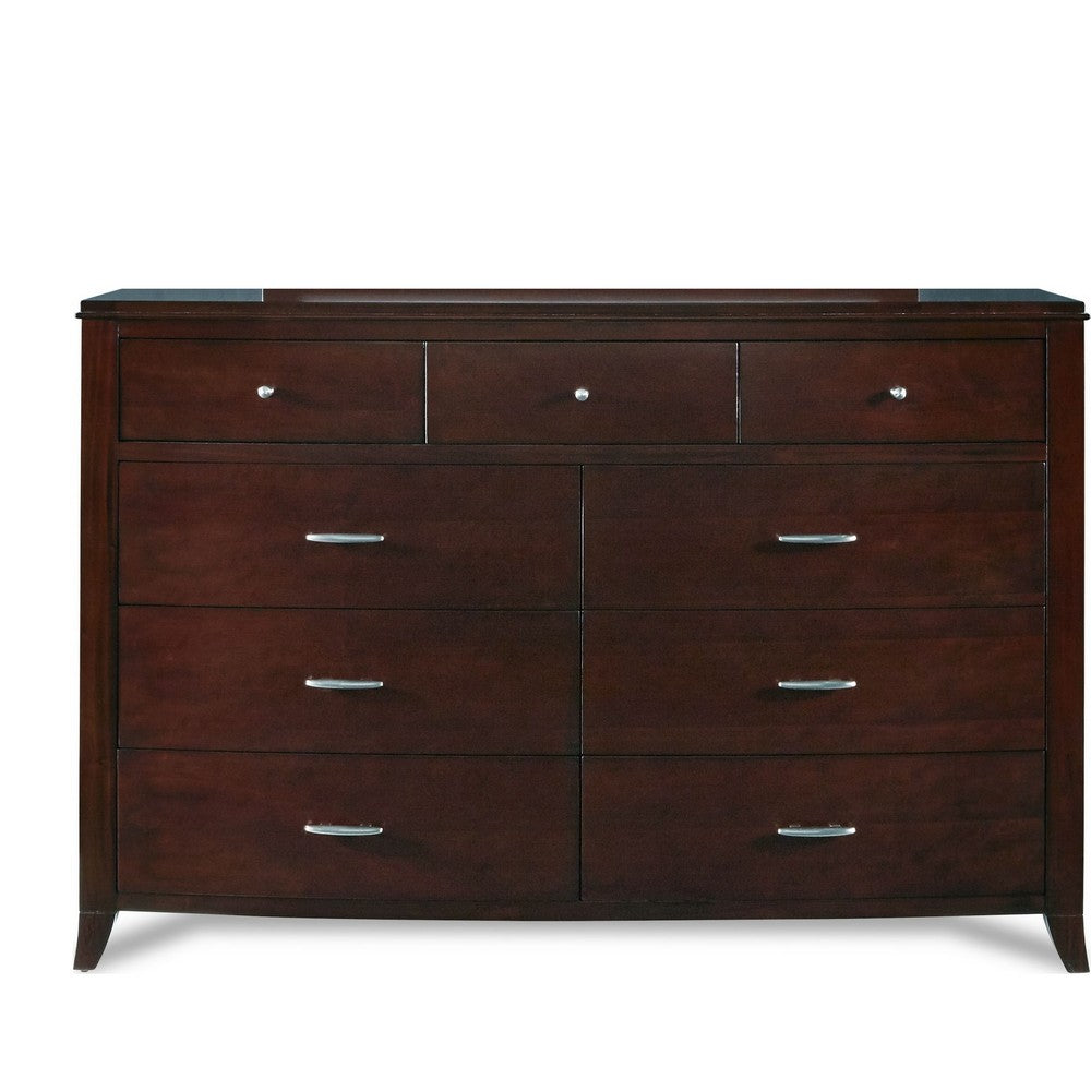 Kyle Wide Dresser with 9 Drawers | Brown Cherry-Mahogany Wood