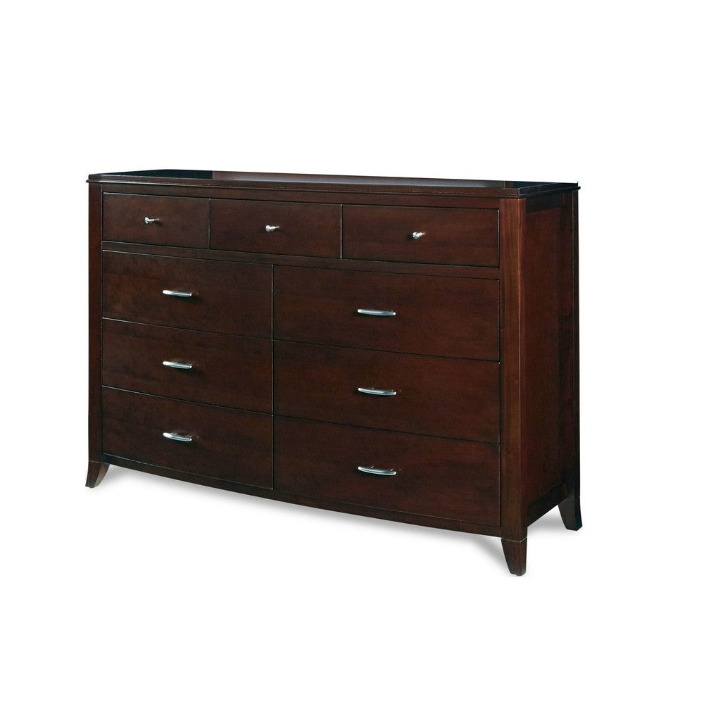 Kyle Wide Dresser with 9 Drawers | Brown Cherry-Mahogany Wood