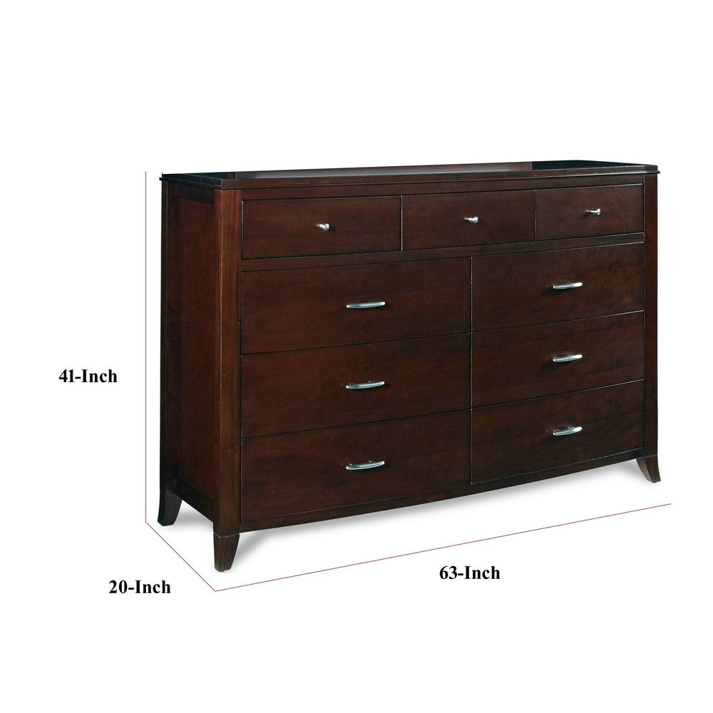 Kyle Wide Dresser with 9 Drawers | Brown Cherry-Mahogany Wood