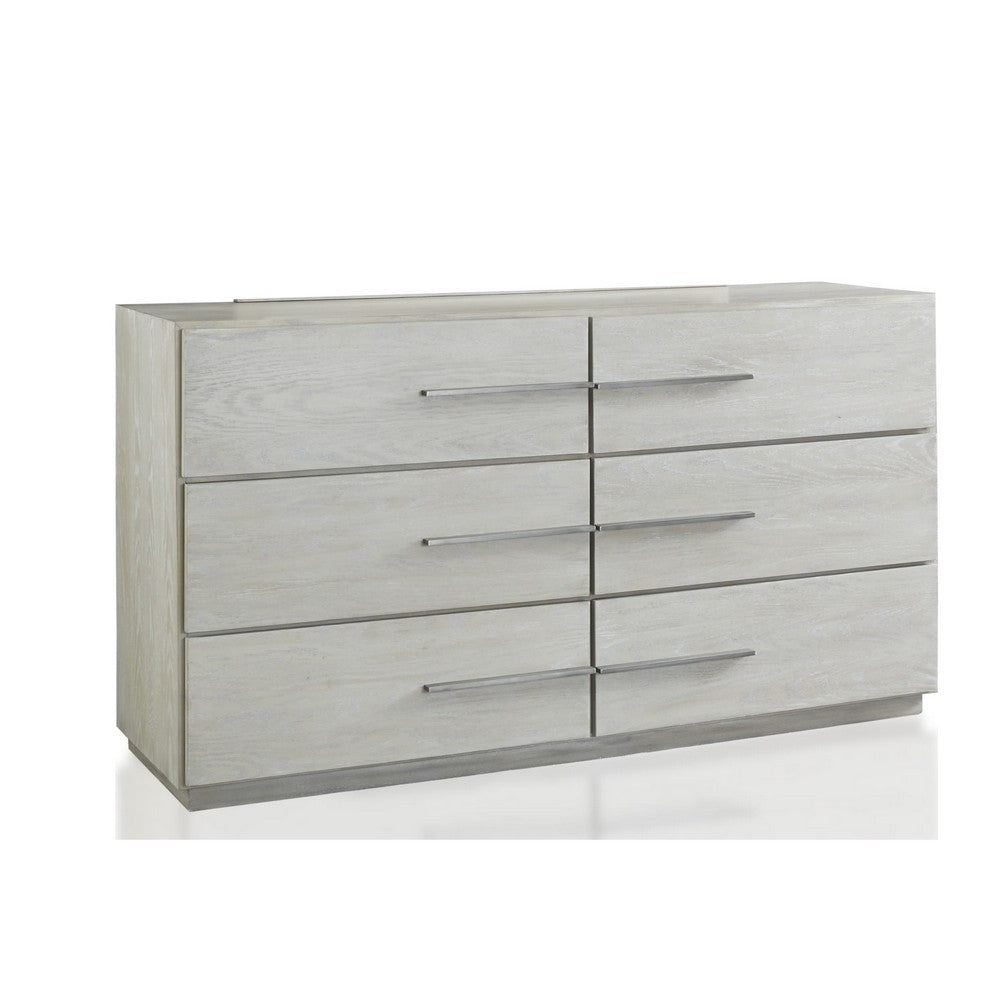 Glimps Wide Dresser with 6 Drawers | Plinth Base | Gray Wood
