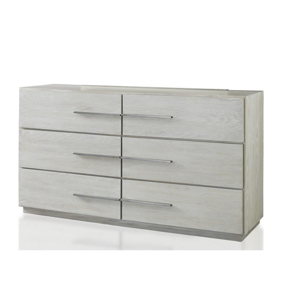Glimps Wide Dresser with 6 Drawers | Plinth Base | Gray Wood