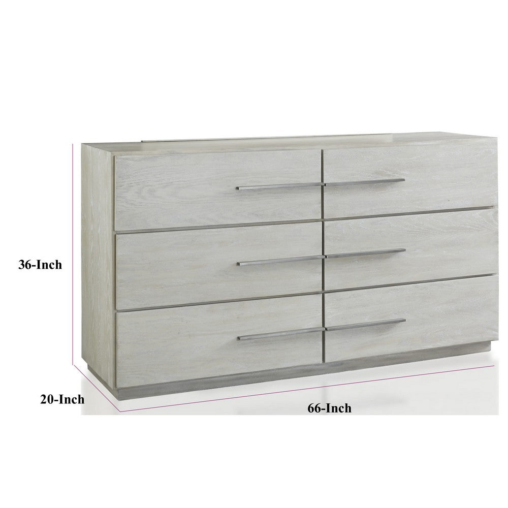 Glimps Wide Dresser with 6 Drawers | Plinth Base | Gray Wood