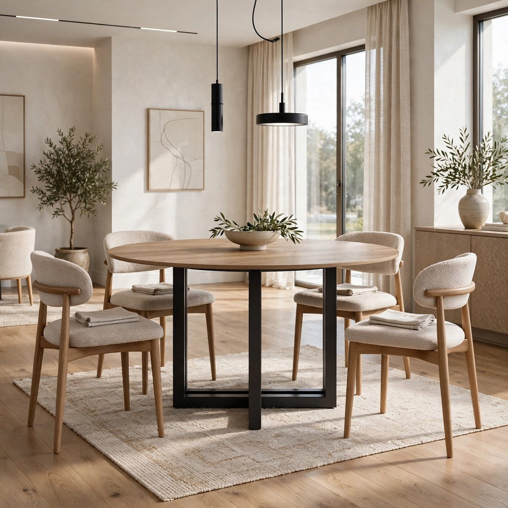Cleo Dining Table | Round Brown Sintered Stone | Gray Steel Base 54"