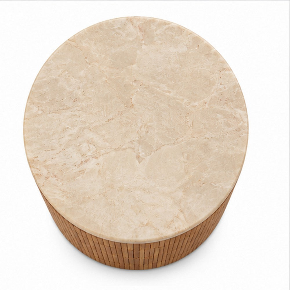 Bruce End Table | Round Onyx Stone Top | Solid Teak Wood Tile Base 22"