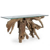 Bruce Console Table | Tempered Glass Top | Teak Root Base | Brown 60"