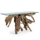 Bruce Console Table | Tempered Glass Top | Teak Root Base | Brown 60"