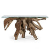 Bruce Console Table | Tempered Glass Top | Teak Root Base | Brown 60"