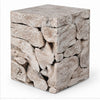 Bruce Square Sliced End Table in Bleached Finish | Solid Teak Wood 22"