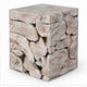 Bruce Square Sliced End Table in Bleached Finish | Solid Teak Wood 22"